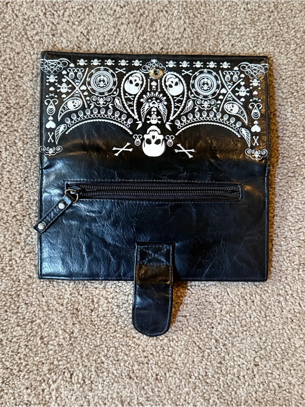 Loungefly Black Skull Pattern Tote Bag & two different style wallets that match